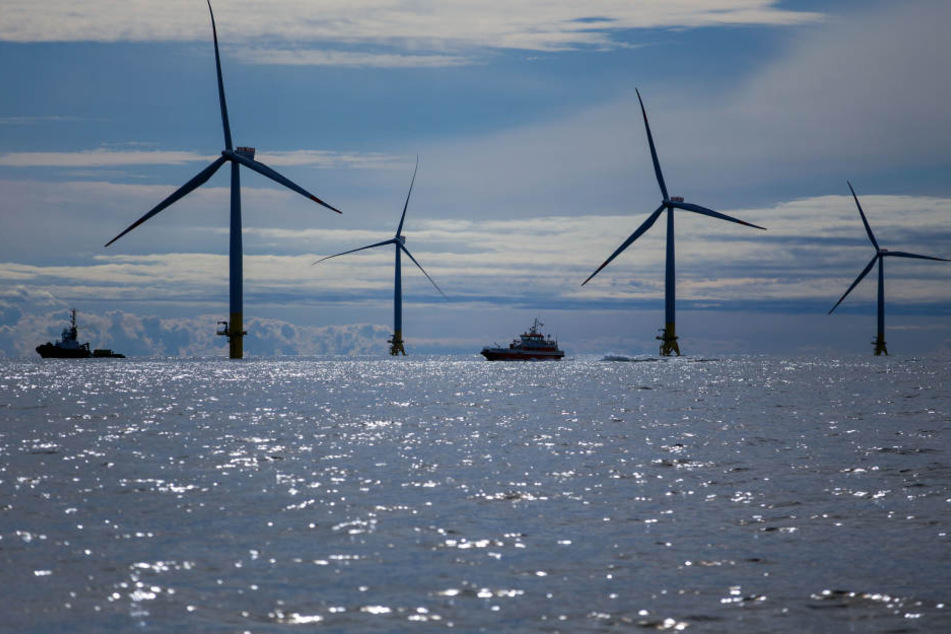 Serviceboote bringen Monteuere zu den Windrädern des Offshore-Windparks "Baltic 2".