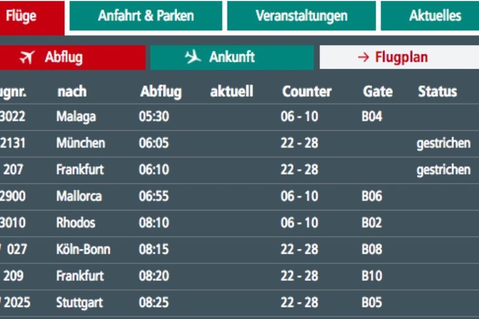 Die Flüge am Donnerstagmorgen nach München und Frankfurt sind gestrichen.