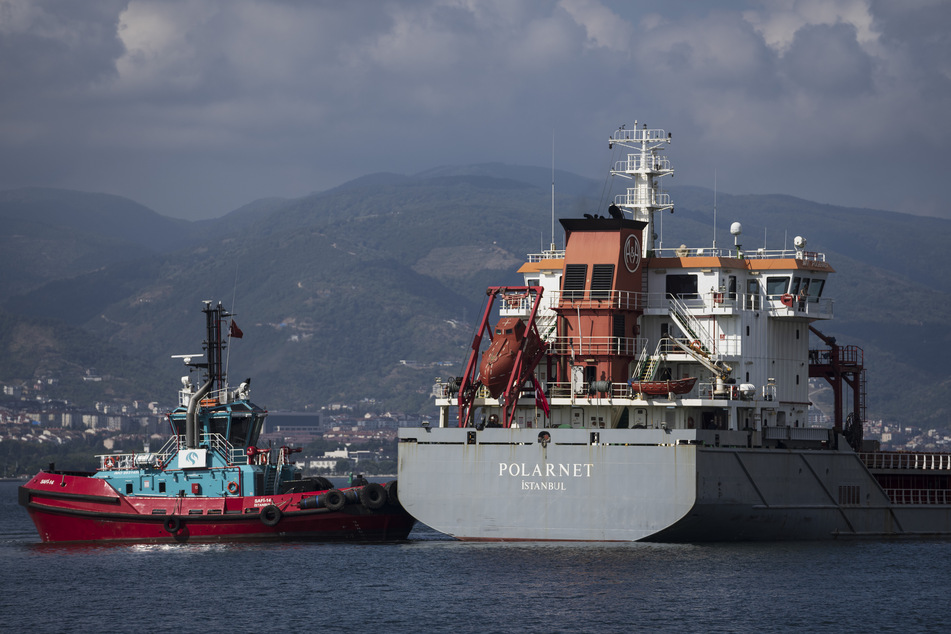 Das Frachtschiff "Polarnet" (r) erreicht den Hafen von Derince im Golf von Izmit. Die Wiederaufnahme des Schiffsverkehrs und der damit verbundenen Getreidelieferungen aus der Ukraine sind wichtig für die Stabilisierung der Lebensmittelpreise weltweit.