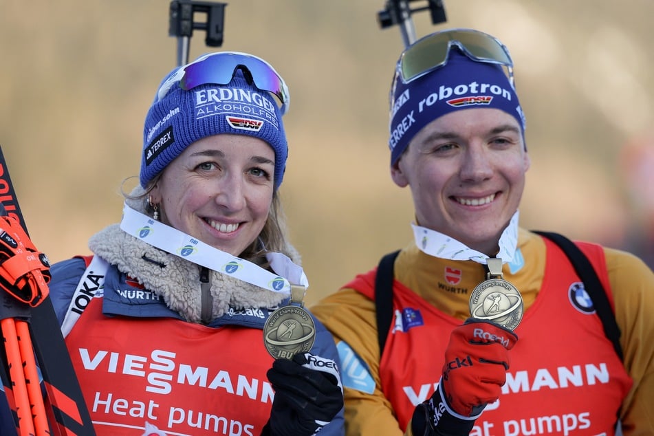 Für Franziska Preuß (30, l.) und Justus Strelow (28) war vielleicht mehr drin, aber trotzdem legten sie ihr schönstes Bronze-Lächeln auf.