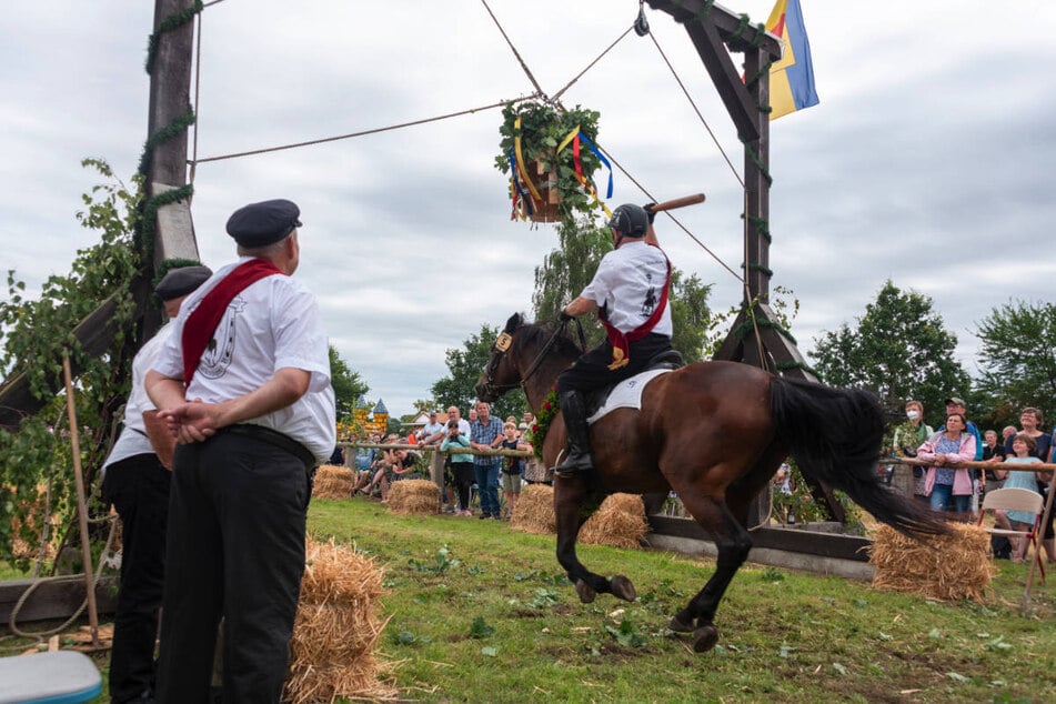 In Vorpommern-Rügen kommen alljährlich Reiter zusammen, die sich im traditionellen Tonnenabschlagen messen.