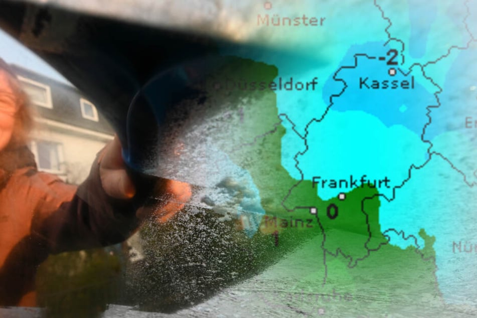 Fotomontage: In den nächsten Tagen werden die Menschen in Hessen wohl wieder ihre Autoscheiben enteisen müssen (Symbolbild).