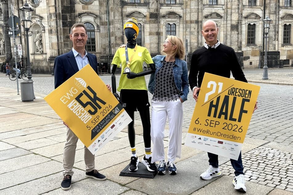 Sie sind Partner beim 5-Kilometer-Lauf für jedermann: Michael Reichel (l.) und Antje Neelmeijer (EWG) sowie André Egger (Laufszene Events GmbH).
