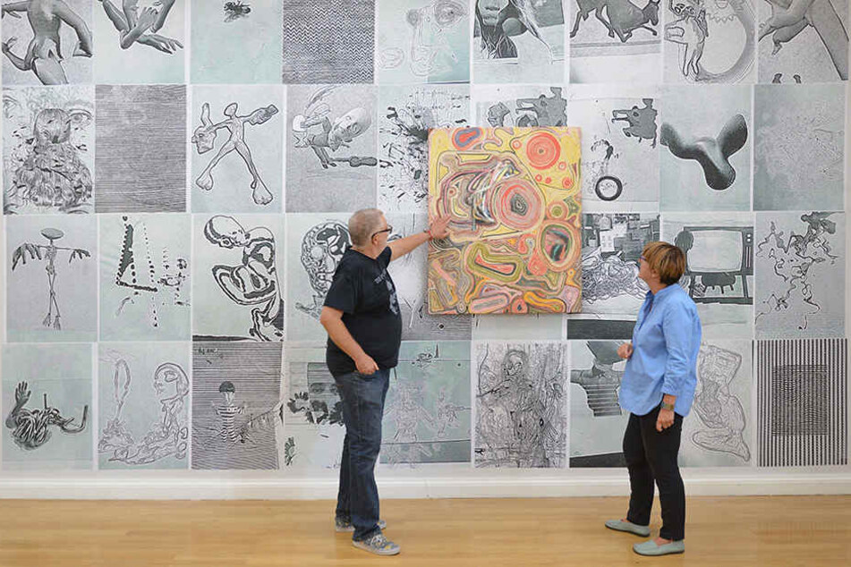 Markus Oehlen und Kuratorin Kerstin Drechsel eröffnetenam Freitag die neue Ausstellung.