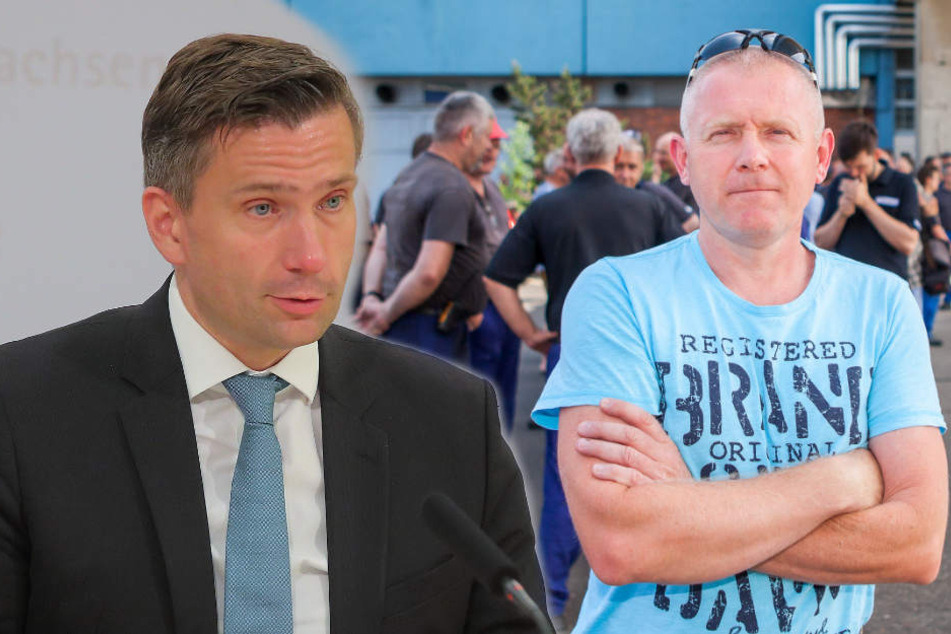 Hatte Unterstützung von Wirtschaftsminister Martin Dulig (l.) erwartet, wurde aber enttäuscht: Thomas Jürs (r.), Betriebsratschef der Halberg-Gießerei Leipzig.
