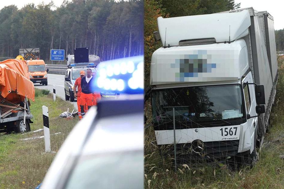 Lkw kracht auf Autobahn 13 in Transporter und rollt von der Fahrbahn
