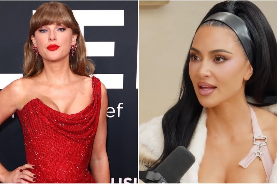 Kim Kardashian (r.) has revealed that she listens to Taylor Swift's music despite their feud 10 years ago.