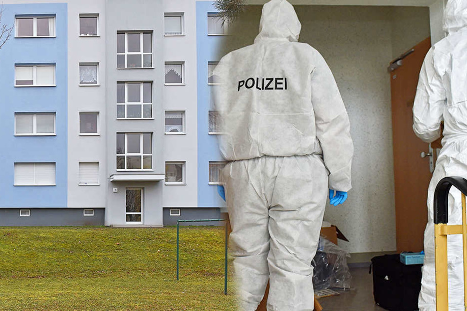 Ermittler sichern nach der grauenvollen Tat Spuren am Tatort in Gorbitz.