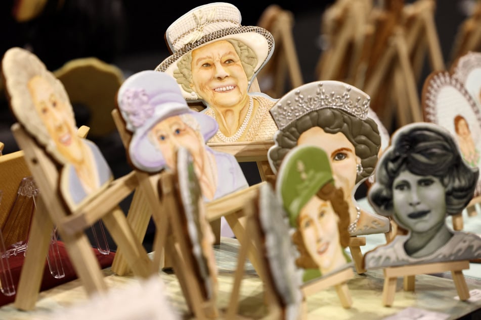 A cookie creation of Queen Elizabeth II is displayed during judging at the Cake International show at the NEC in Birmingham on Friday.