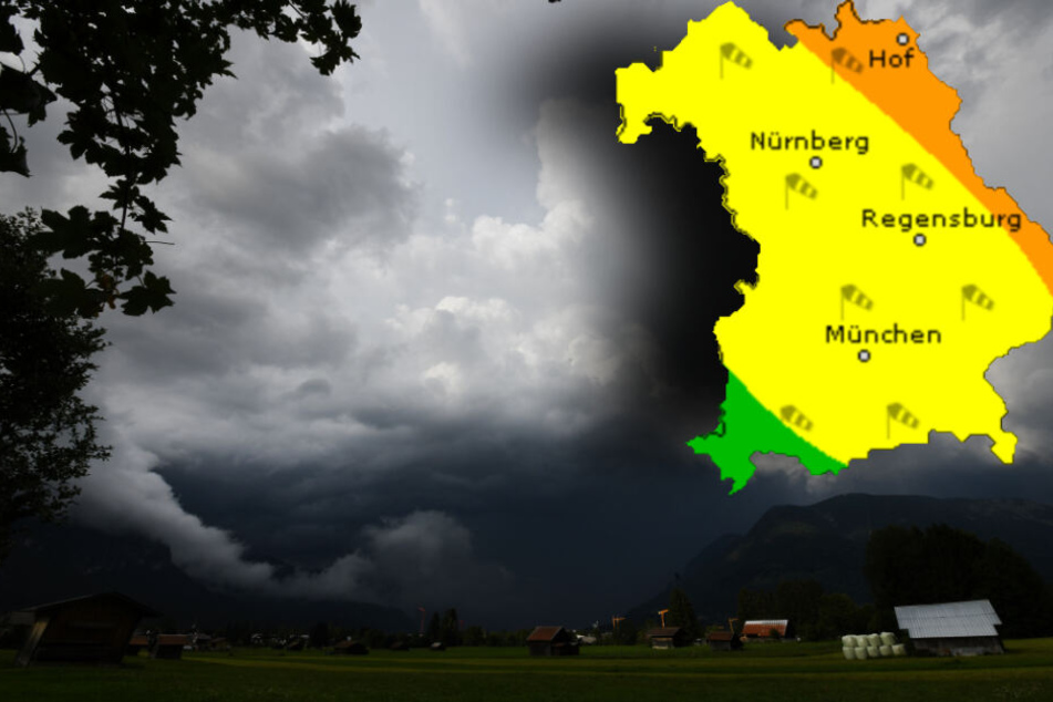 Der Wochenstart wird in Bayern stürmisch, dann folgen Gewitter. (Bildmontage)