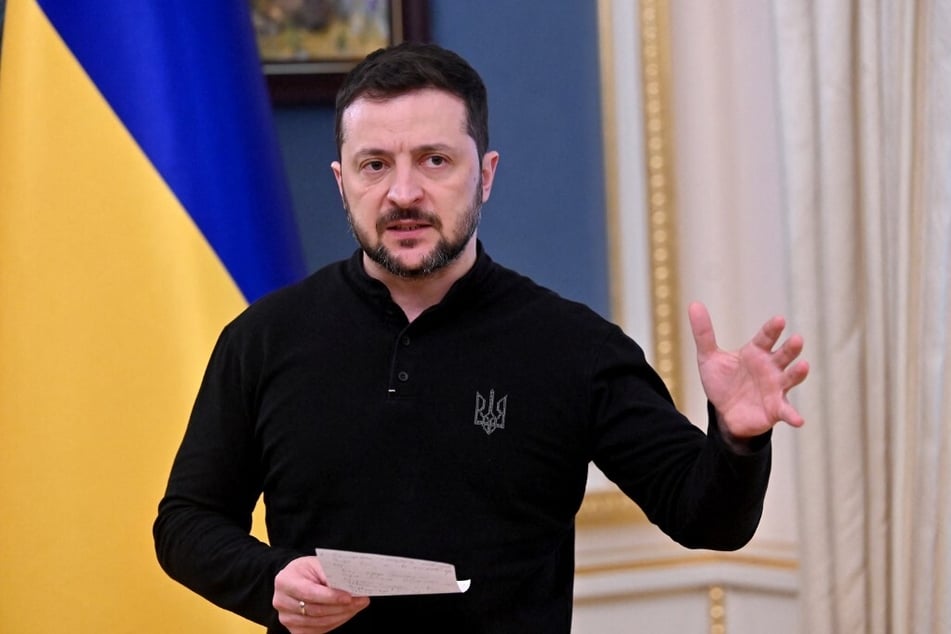 Ukraine's President Volodymyr Zelensky speaks during a press conference in Kyiv on March 15, 2025.