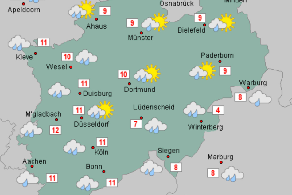 Die Temperaturen liegen am Freitag in NRW bei 8 bis 12 Grad.