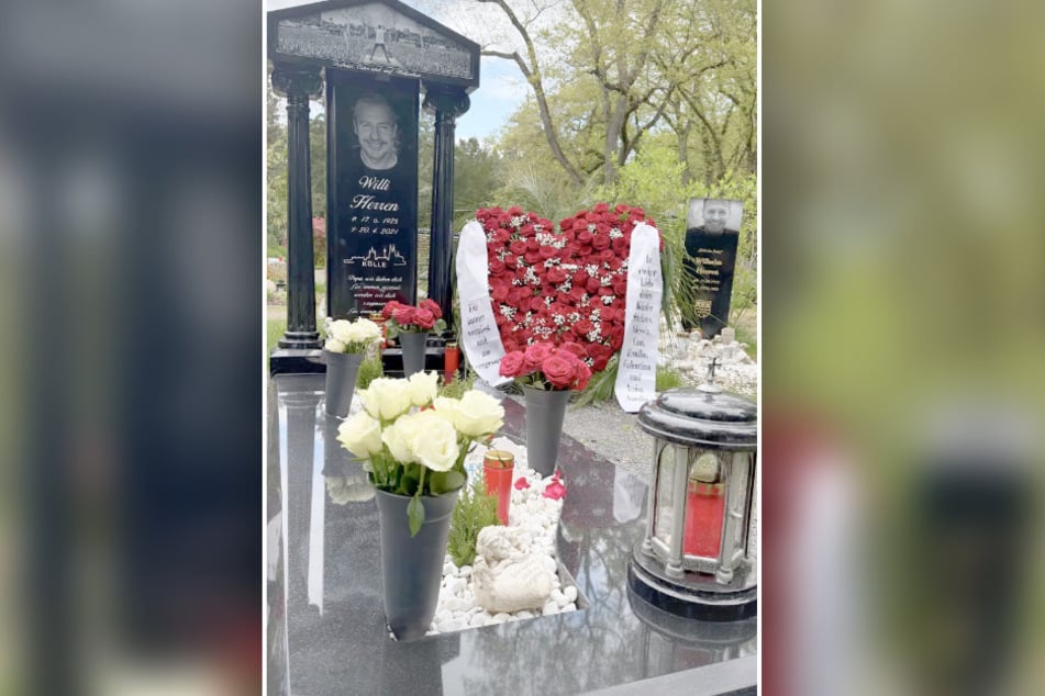 Auch das Grab ihres Promi-Papas wurde auf "Melaten" mit frischen Blumen aufgehübscht.