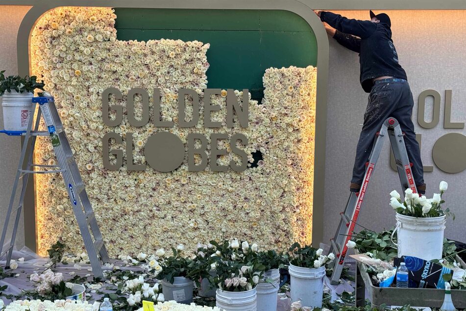 The finishing touches are being put on the Golden Globes red carpet ahead of the 81st ceremony, to be held on Sunday night in Los Angeles, California.