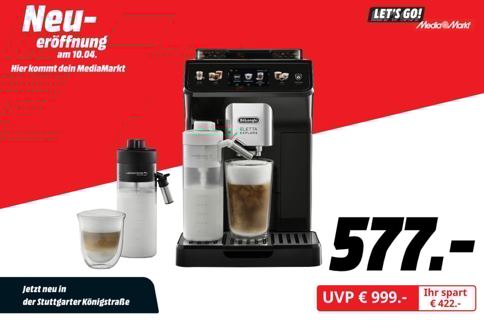 DeLonghi-Kaffeevollautomat Eletta Explore ECAM450.55.G für 577 statt 999 Euro.