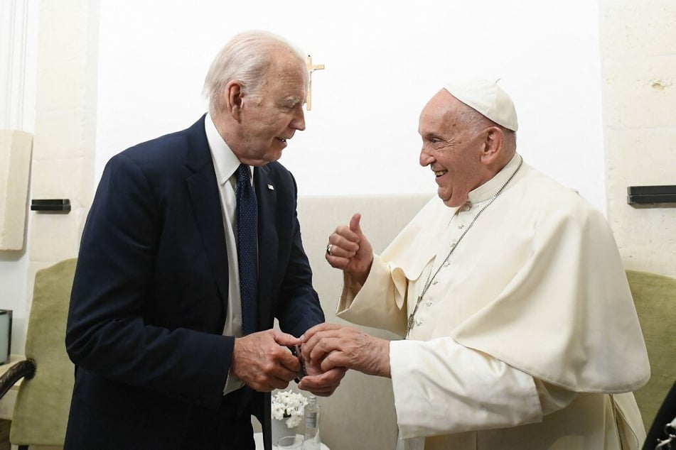 President Joe Biden (l.) meets with Pope Francis on the sidelines of the G7 Summit in Italy on June 14, 2024.