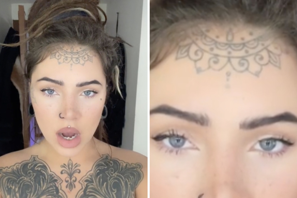 Tatsächlich hat das Tattoo auf Zahjas Stirn Ähnlichkeiten mit dem Vorbau einer Frau.