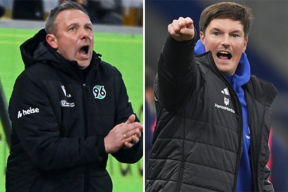 An der Seitenlinie treffen HSV-Trainer Merlin Polzin (34, r.) und 96-Coach André Breitenreiter (51) aufeinander.