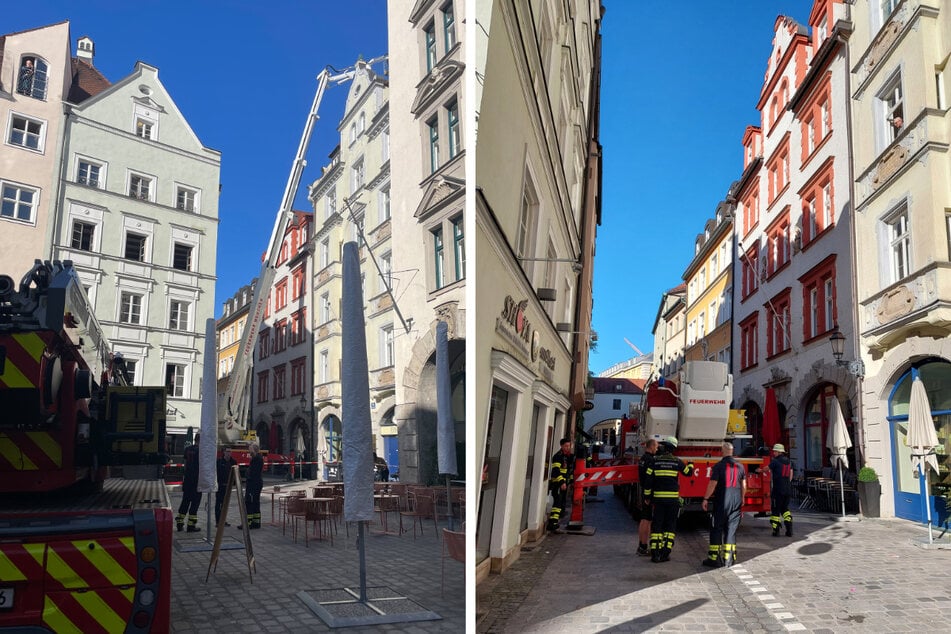 Die enge Gasse im Lehel machte den Einsatz am Dach zur Herausforderung.