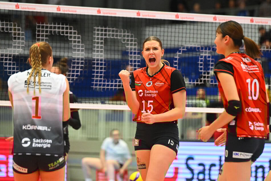 Das Pokalduell gegen Aachen dominierte DSC-Diagonalangreiferin Marta Levinska (24, M.) mit starken 21 Punkten.