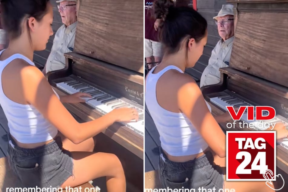 Today's Viral Video of the Day features a woman who played a song on the piano at the right place and right time, resulting in a heartwarming encounter viewers can't stop gawking over.