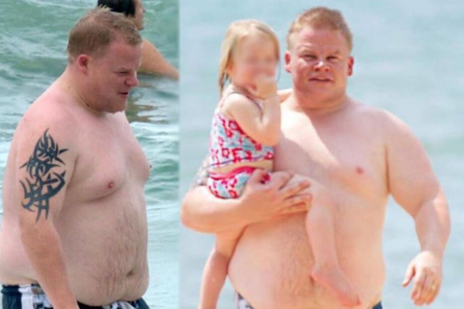 Oliver Hewitt im Alter von 30 Jahren mit 136 Kilogramm auf den Rippen.