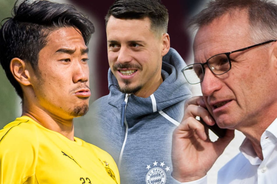 Bei diesen Stars hatte VfB-Sportvorstand Michael Reschke (r.) keine Chance: BVB-Mittelfeldspieler Shinji Kagawa (l.) und FC-Bayern-Back-Up-Stürmer Sandro Wagner. (Fotomontage)