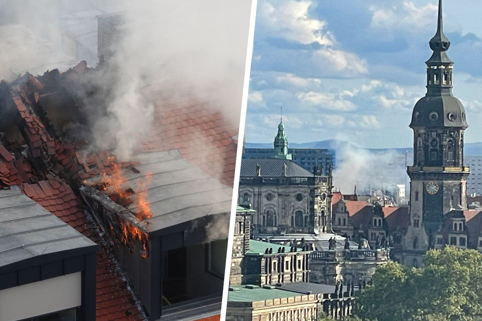 Dresden: Rauchwolke über Dresdner Altstadt: Feuerwehr bringt Brand nach hartem Kampf unter Kontrolle