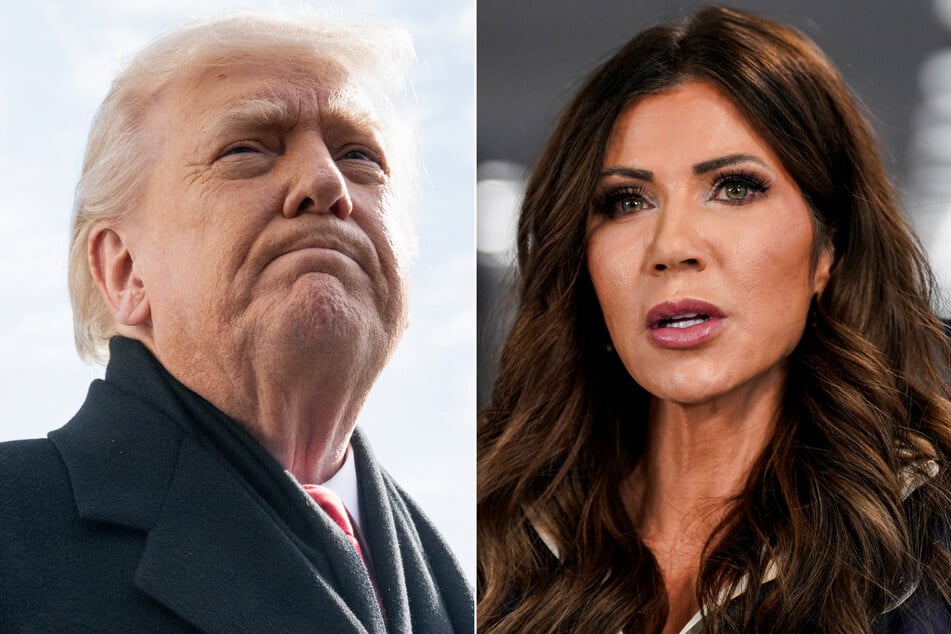 President Donald Trump (l.) insists DHS Secretary Kristi Noem is "doing a very good job" as her department faces outrage over the fatal shootings in Minnesota.