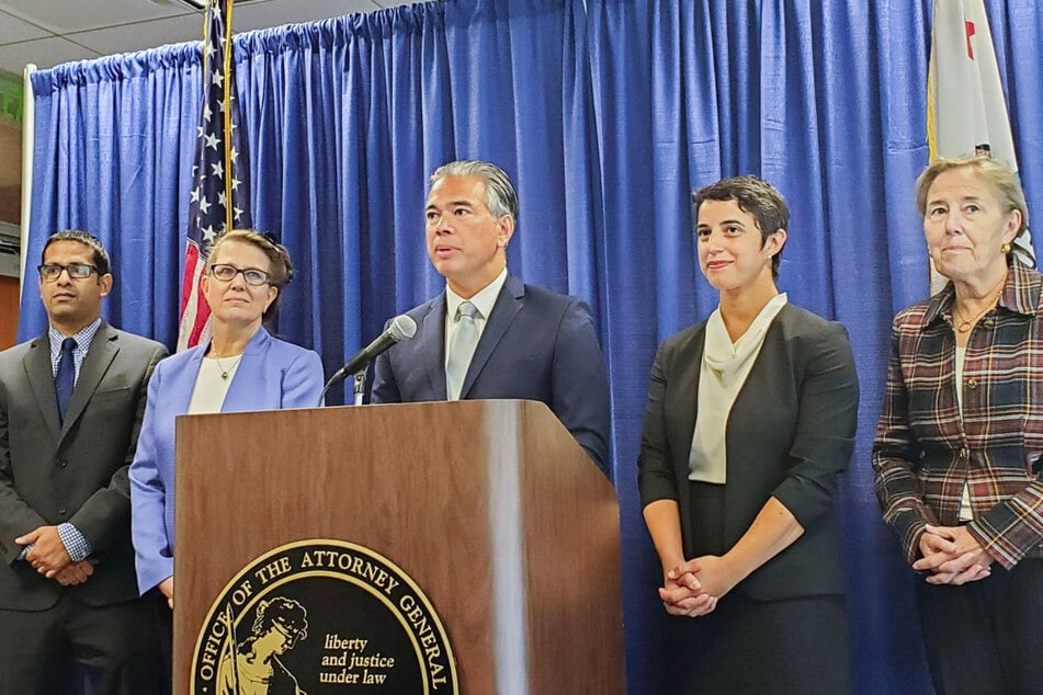 California Attorney General Rob Bonta announces an antitrust lawsuit against Amazon.com Inc during a news conference in San Francisco.