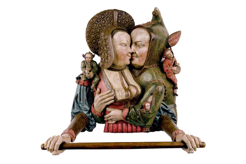 Der "Handtuchhalter mit Liebespaar" aus dem 16. Jahrhundert ist eine Arbeit des Bildhauers Arnt van Tricht.