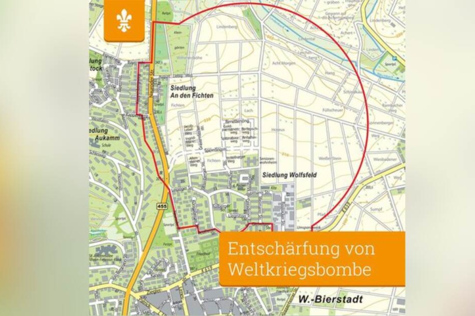 Die Grafik zeigt den Bereich, der für die Entschärfung der Bombe evakuiert wird.
