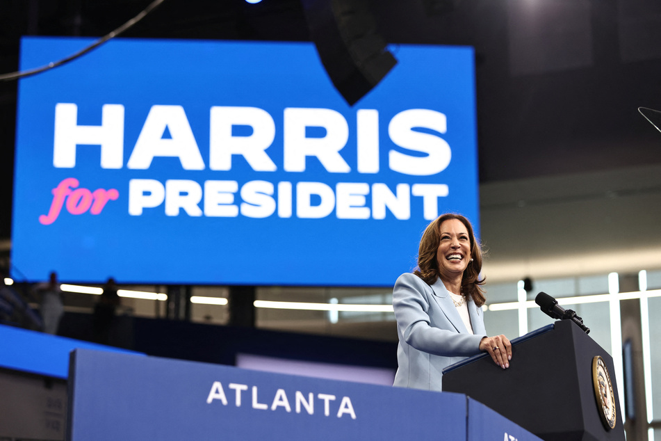 Vice President Kamala Harris speaks at a presidential election campaign event in Atlanta, Georgia.