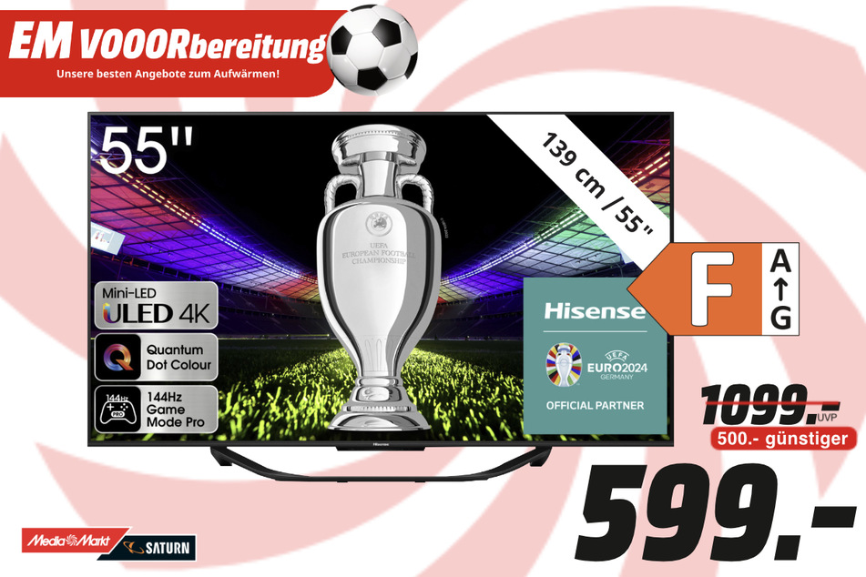 55-Zoll Hisense-Fernseher für 599 statt 1.099 Euro.