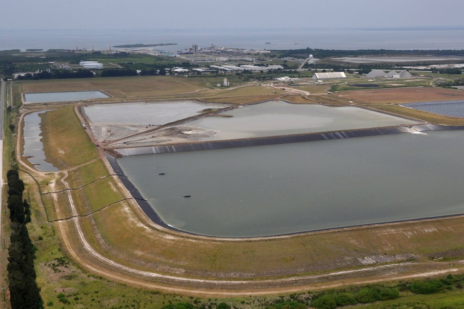 This aerial photo shows the site of the Piney Point wastewater release.
