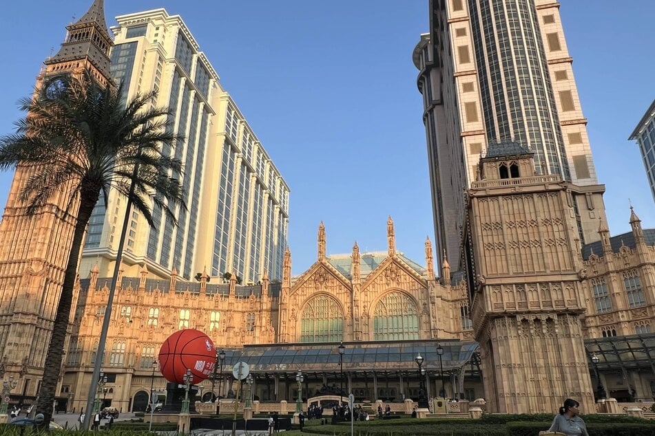 A giant basketball is pictured outside The Londoner hotel in Macau, signifying the strategic partnership between the NBA and Sands China, on December 6, 2024.