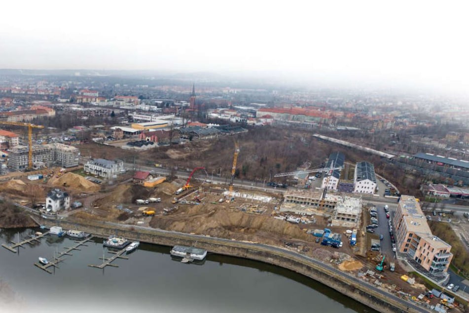 Die Baustelle "Hafencity" aus der Luft.