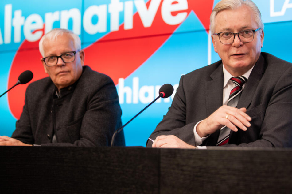 Emil Sänze (links im Bild), stellvertretender Vorsitzender der AfD-Fraktion im Landtag von Baden-Württemberg und Bernd Gögel, Vorsitzender der AfD-Fraktion im Landtag von Baden-Württemberg.