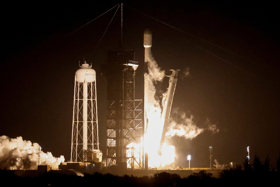 A SpaceX Falcon 9 rocket lifts off on the IM-1 mission with the Nova-C Moon lander built and owned by Intuitive Machines from the Kennedy Space Center in Cape Canaveral, Florida.