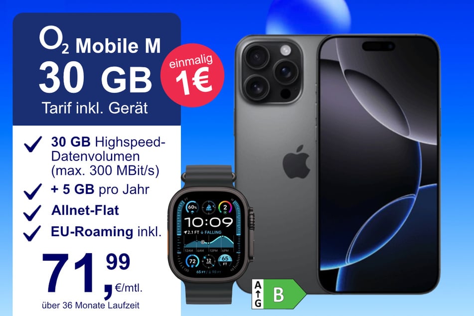 Das iPhone 16 Pro Max + Watch Ultra 2 im o2 Mobile M für einmalig 1 Euro.