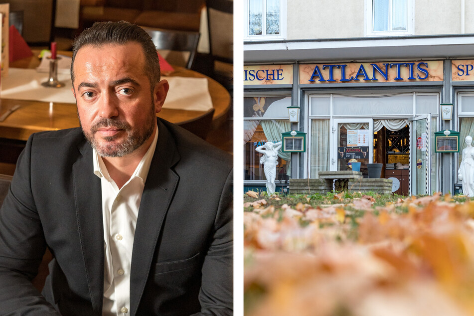 Nikos Nitsos (37) leitet das griechische Restaurant "Atlantis" in der Borsbergstraße. (Bildmontage)
