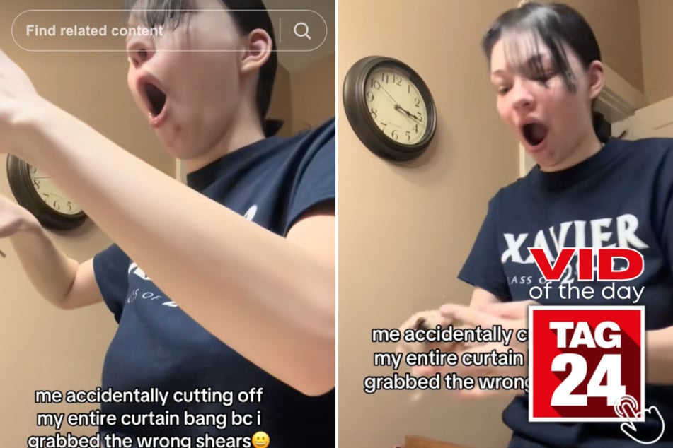 Today's Viral Video of the Day features a girl who accidentally chopped a bit more off than expected when cutting her bangs.