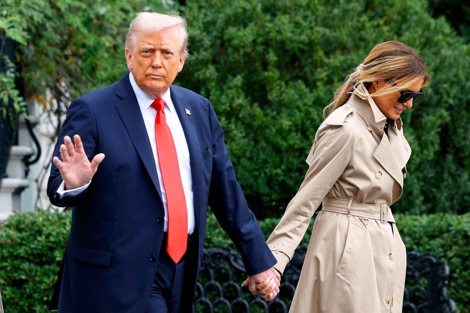 President Donald Trump and First Lady Melania Trump (r.) depart the White House en route to London on September 16, 2025.