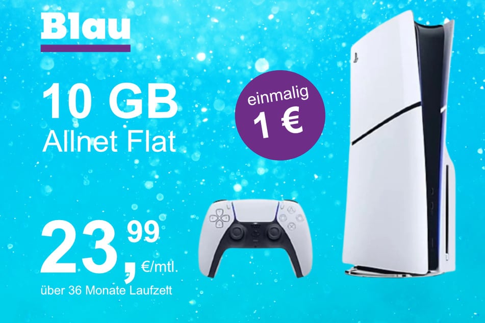 Die PS5 Digital Slim Edition im Blau Allnet S inkl. 10 GB für einmalig nur 1 Euro.