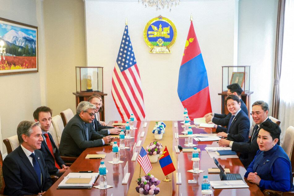 US Secretary of State Antony Blinken and Mongolia's Foreign Minister Batmunkh Battsetseg hold a meeting in Ulaanbaatar.