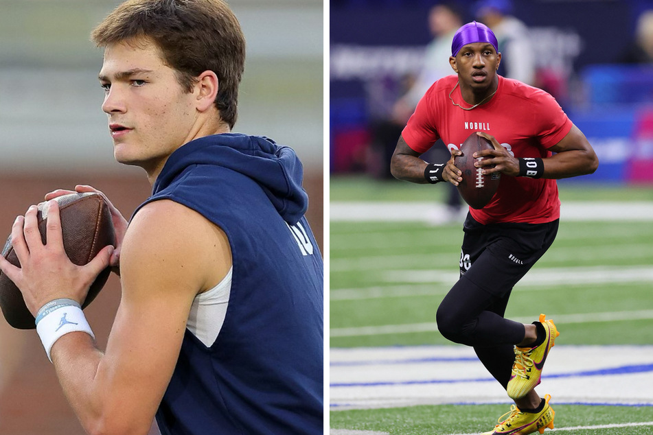 Drake Maye (l.) and Michael Penix Jr. both made waves over the internet over their Pro Day showing on Thursday.