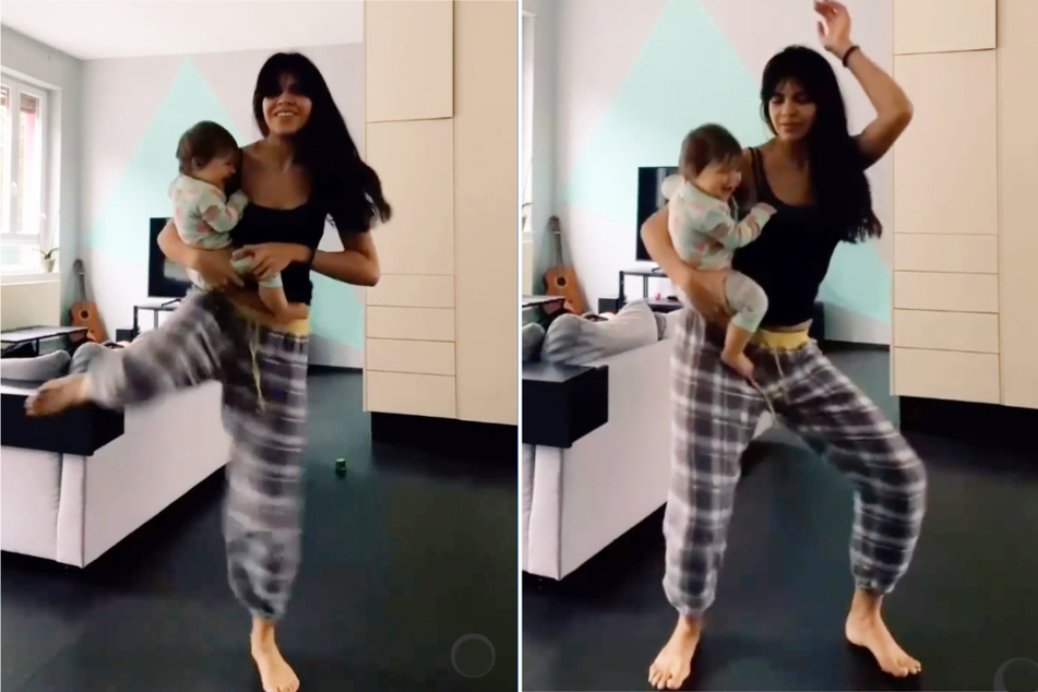 Bruna Rodrigues (27) legt ein flottes Tänzchen hin, ihre Tochter Violetta freut sich darüber wie ein Keks.