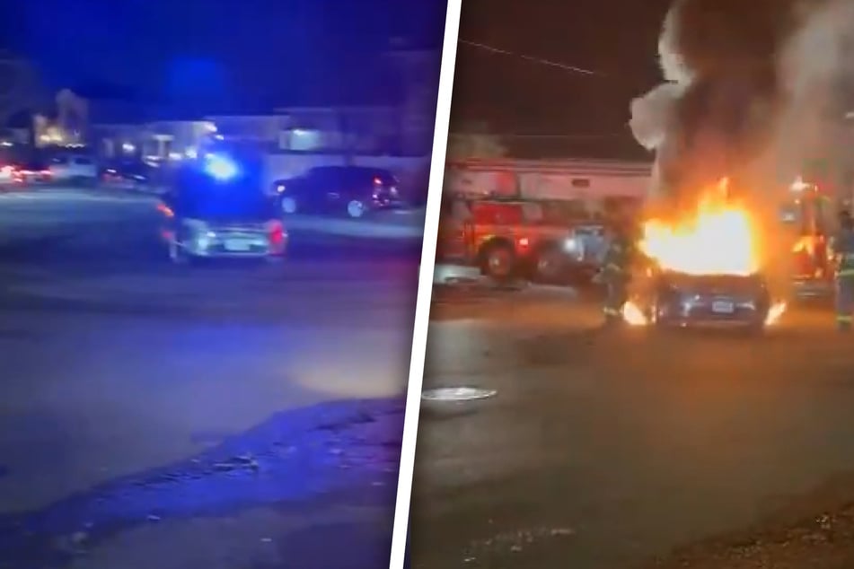 Ein Anwohner versuchte die Störenfriede zu stoppen, kurze Zeit später stand sein Auto in Flammen.