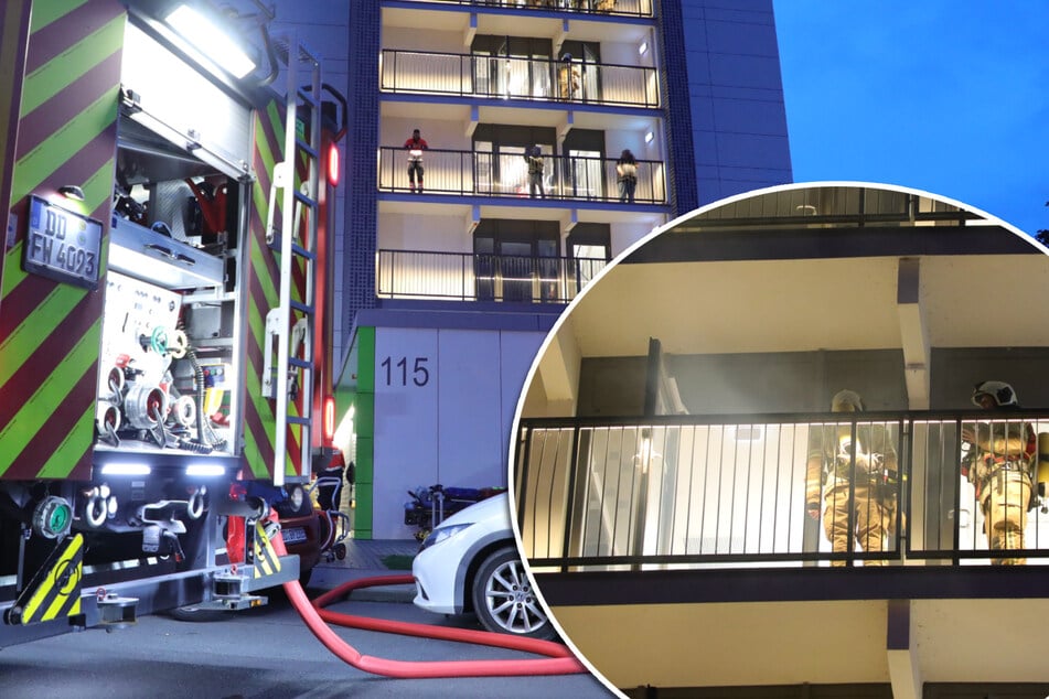 Dresden: Hochhausbrand in Großzschachwitz: Feuerwehr löscht Flammen in 5. Etage