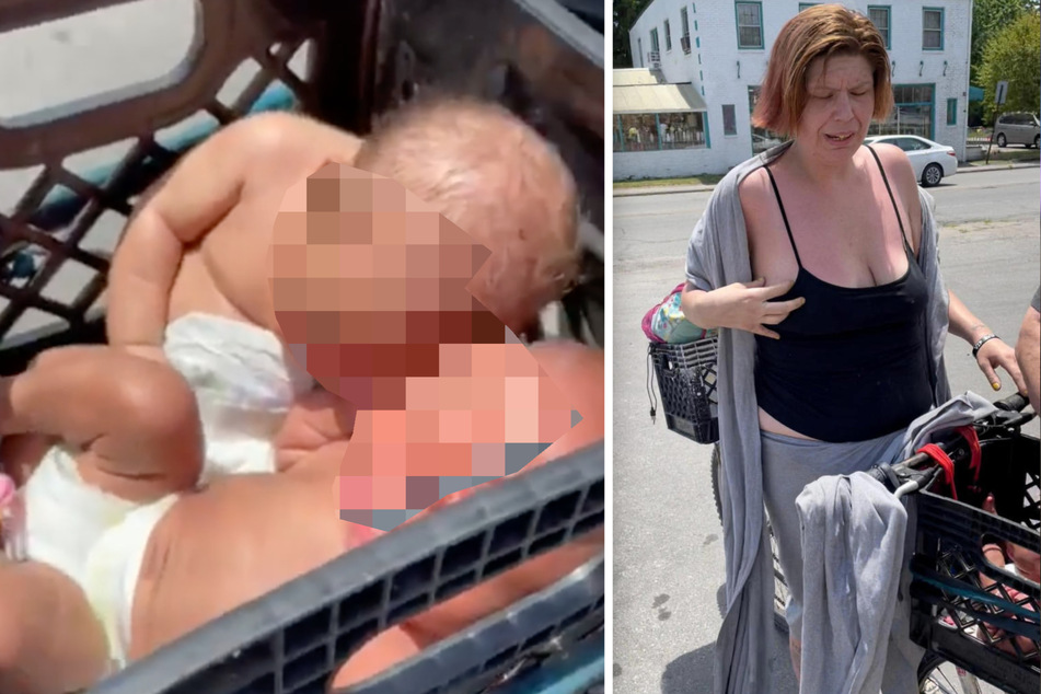 Bei brütender Hitze: Frau steckt Babys in Plastikkiste und radelt so durch die Stadt